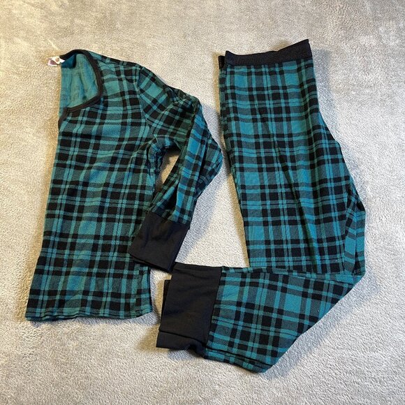 Victoria's Secret Cotton Long Sleeve Top & Lounge Pants Plaid PJ Set Green XL - Picture 1 of 8
